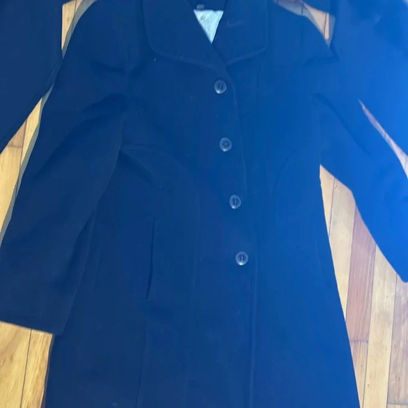 Vintage navy blue wool blend pea coat with attached fur lined balaclava - Picture 4 of 8